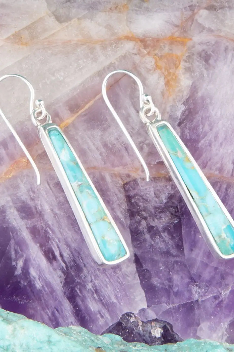 Line Blue Turquoise Sterling Silver Drop Earrings - Earrings