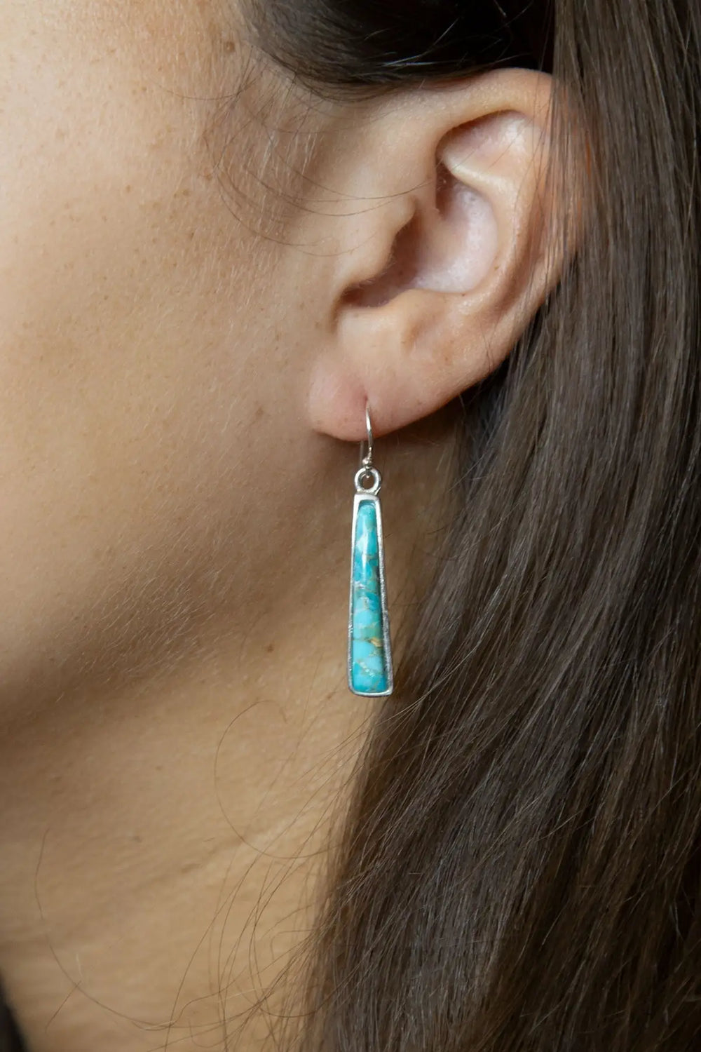 Line Blue Turquoise Sterling Silver Drop Earrings - Earrings
