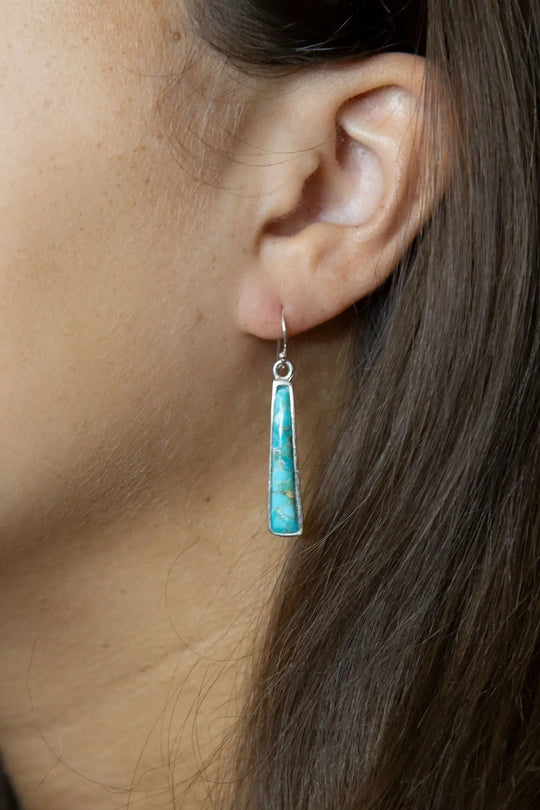Line Blue Turquoise Sterling Silver Drop Earrings - Earrings