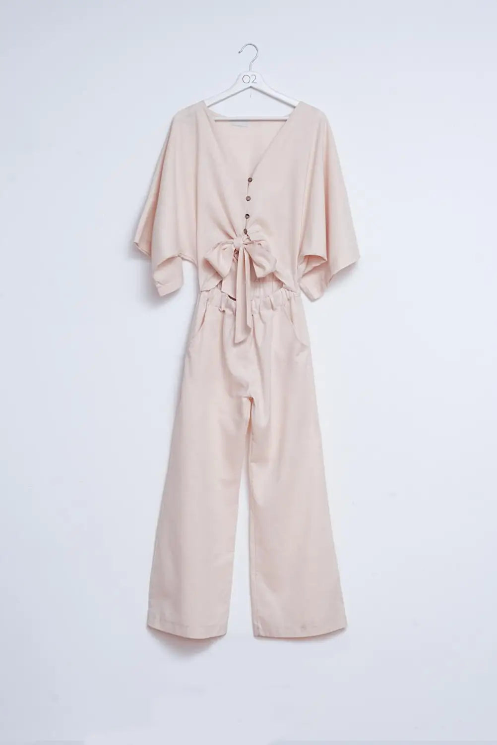 Q2 Linen Tie waist jumpsuit in beige