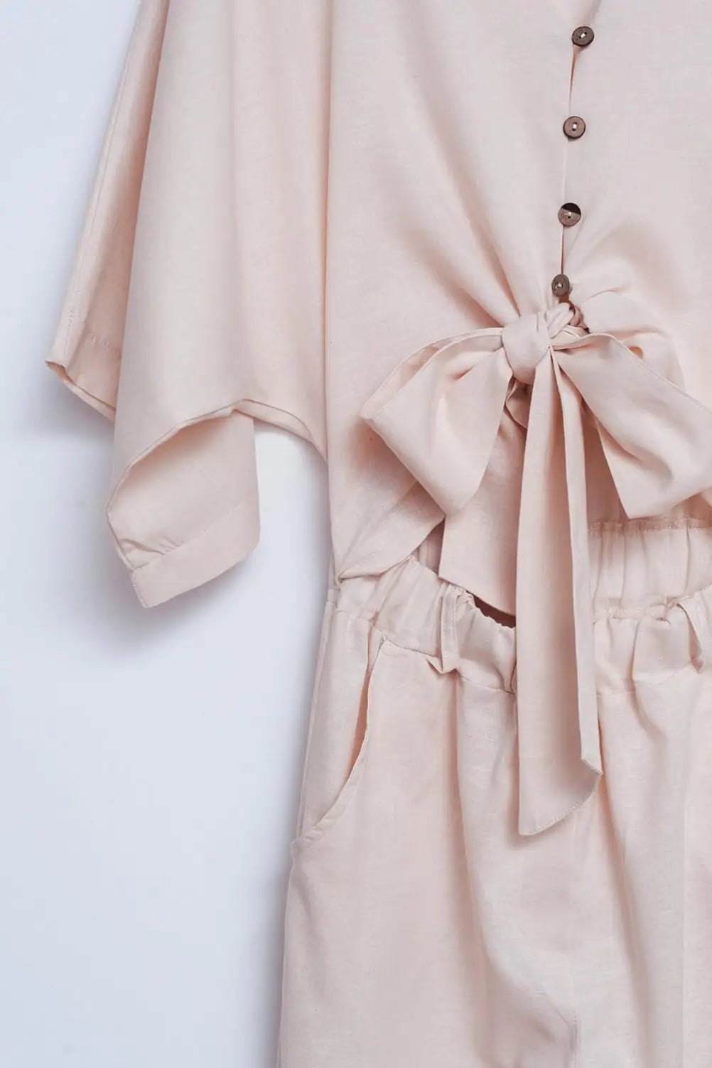 Linen Tie waist jumpsuit in beige - Jeans
