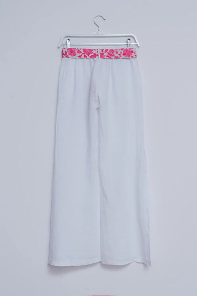 Linen Wide leg pants with side splits in white - Pants
