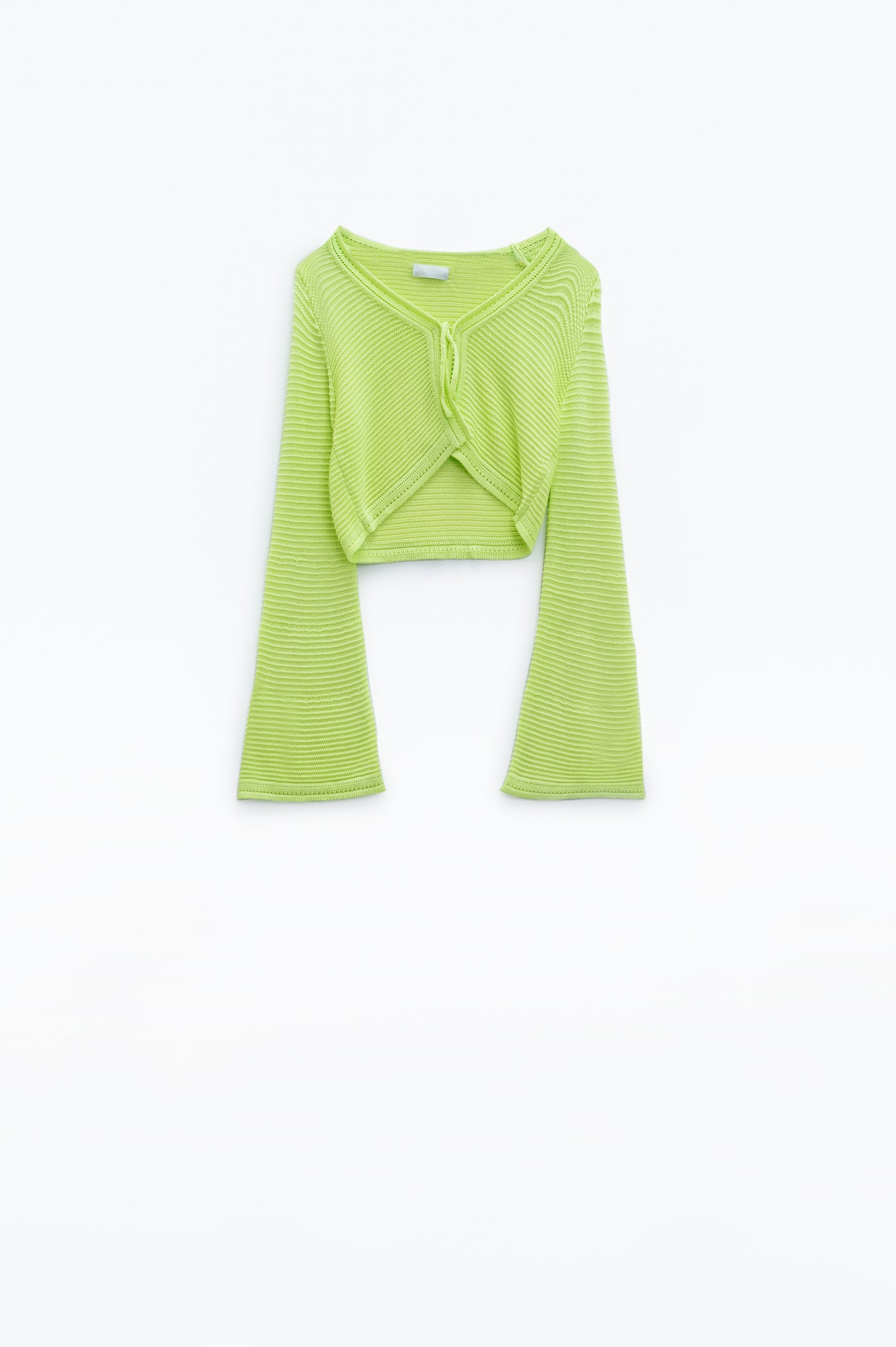 Long Bell Sleeve Knitted Cardigan in Lime Green With knot detail