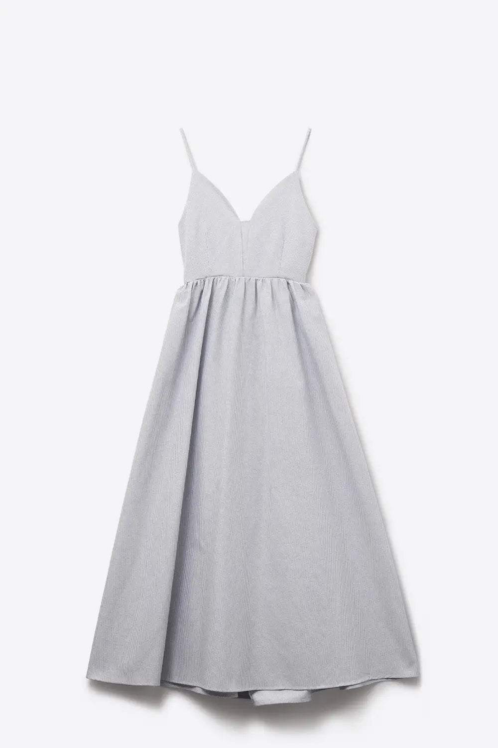 Q2 long blue striped dress with straps and crisscrossed back straps