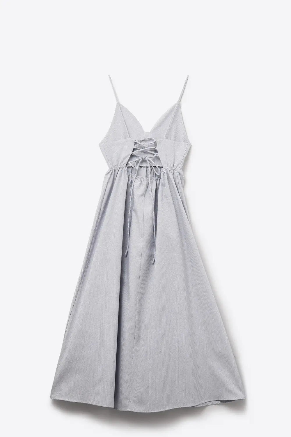 long blue striped dress with straps and crisscrossed back straps - Dresses