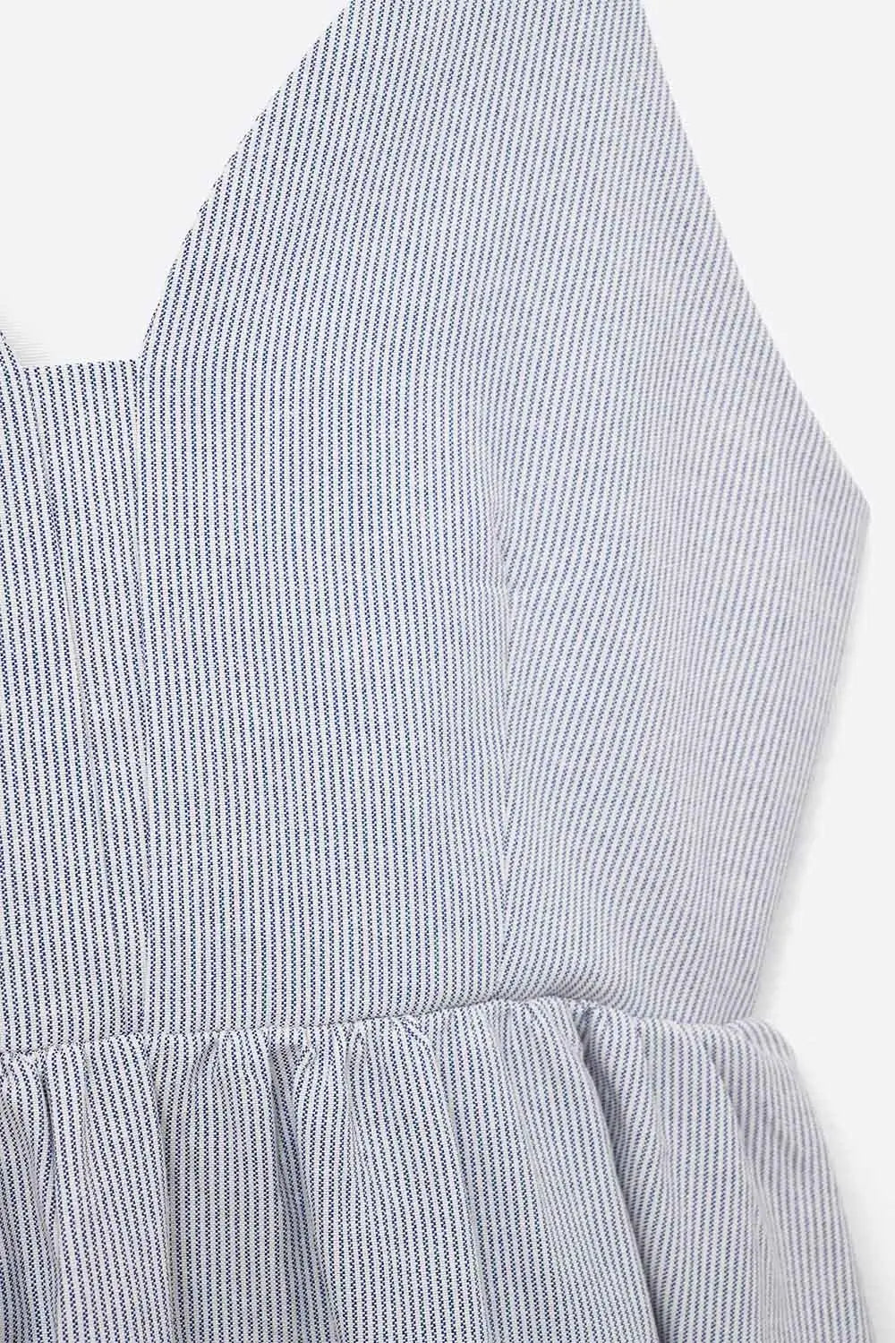 long blue striped dress with straps and crisscrossed back straps - Dresses