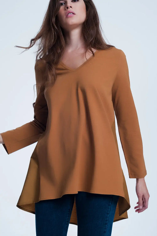Long brown t-shirt with long sleeves - Shirts