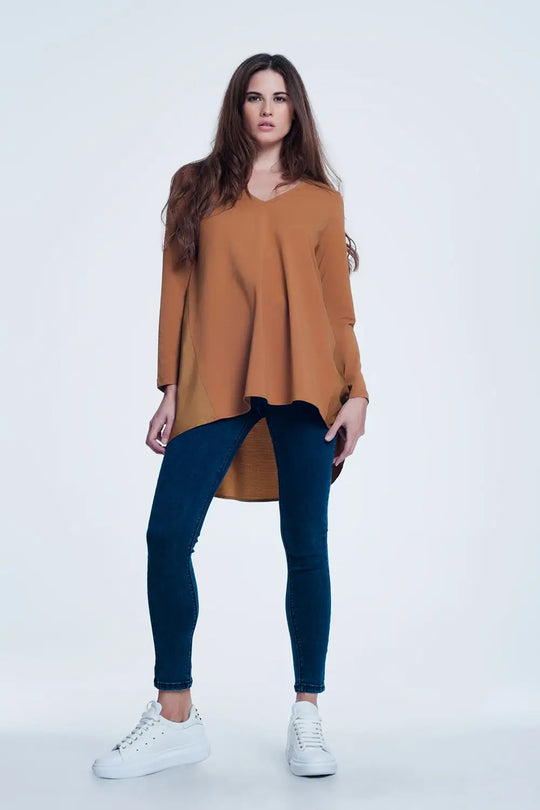Long brown t-shirt with long sleeves - Shirts