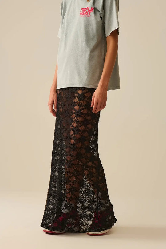 Long Sheer Black Bohemian Style Skirt - Skirts