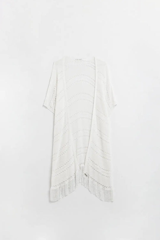 Q2 Long Short Sleeves Cardigan in White
