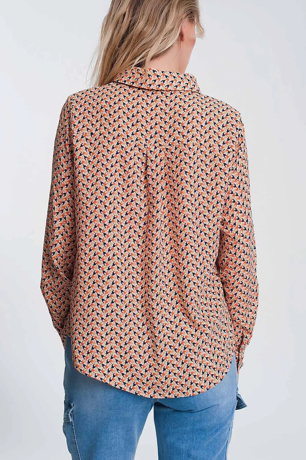 Long sleeve blouse with ruffle detail in beige - Shirts