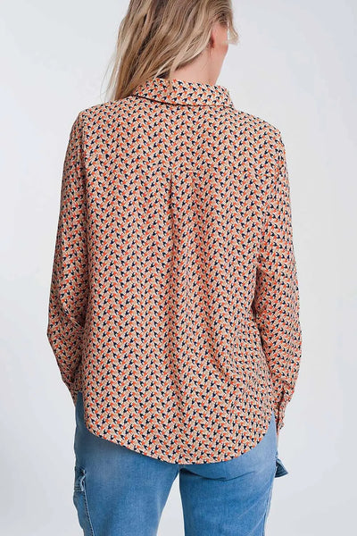 Long sleeve blouse with ruffle detail in beige - Shirts