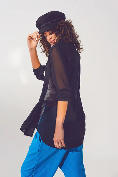 long sleeve chiffon shirt in black color - Shirts