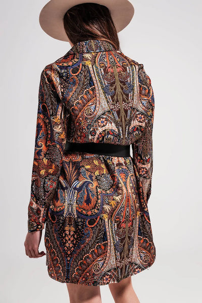 Long Sleeve paisley mini Dress in black - Dresses