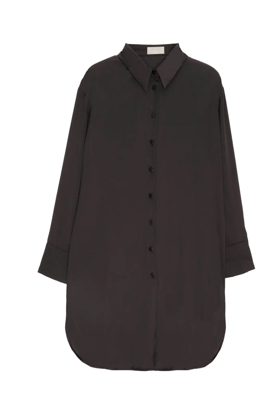 Long sleeve satin button front shirt in black - Shirts