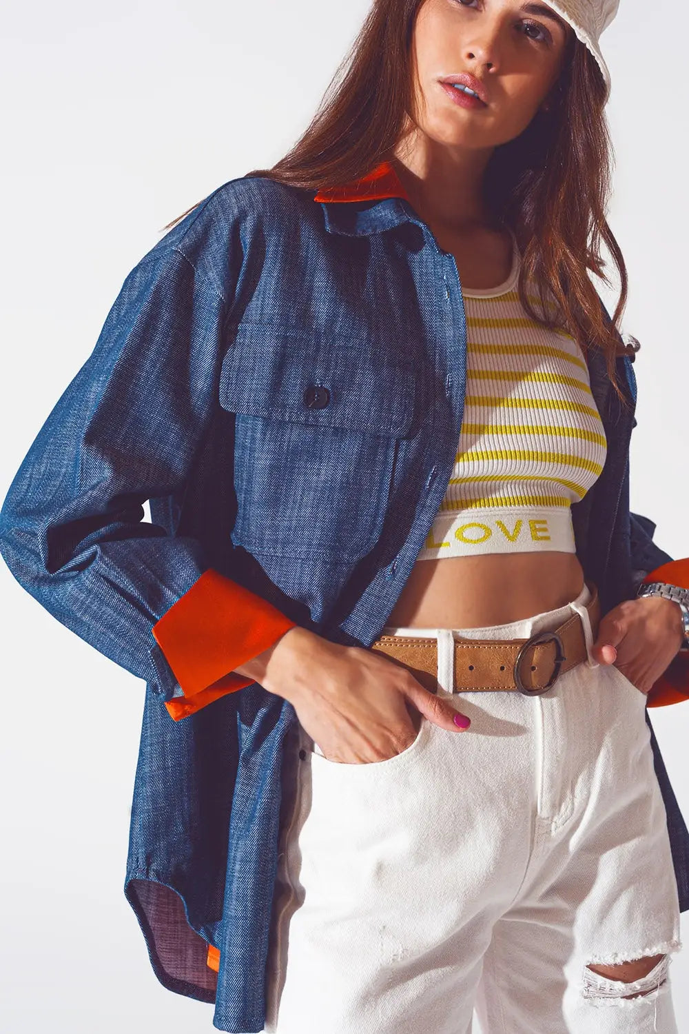 Long sleeve shacket in navy - Coats and Jackets