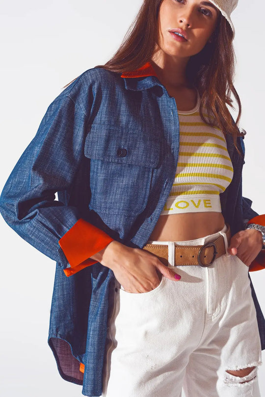 Long sleeve shacket in navy - Coats and Jackets