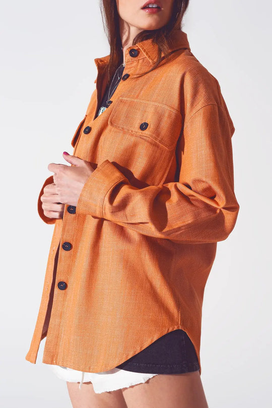 Long sleeve shacket in orange - Coats and Jackets