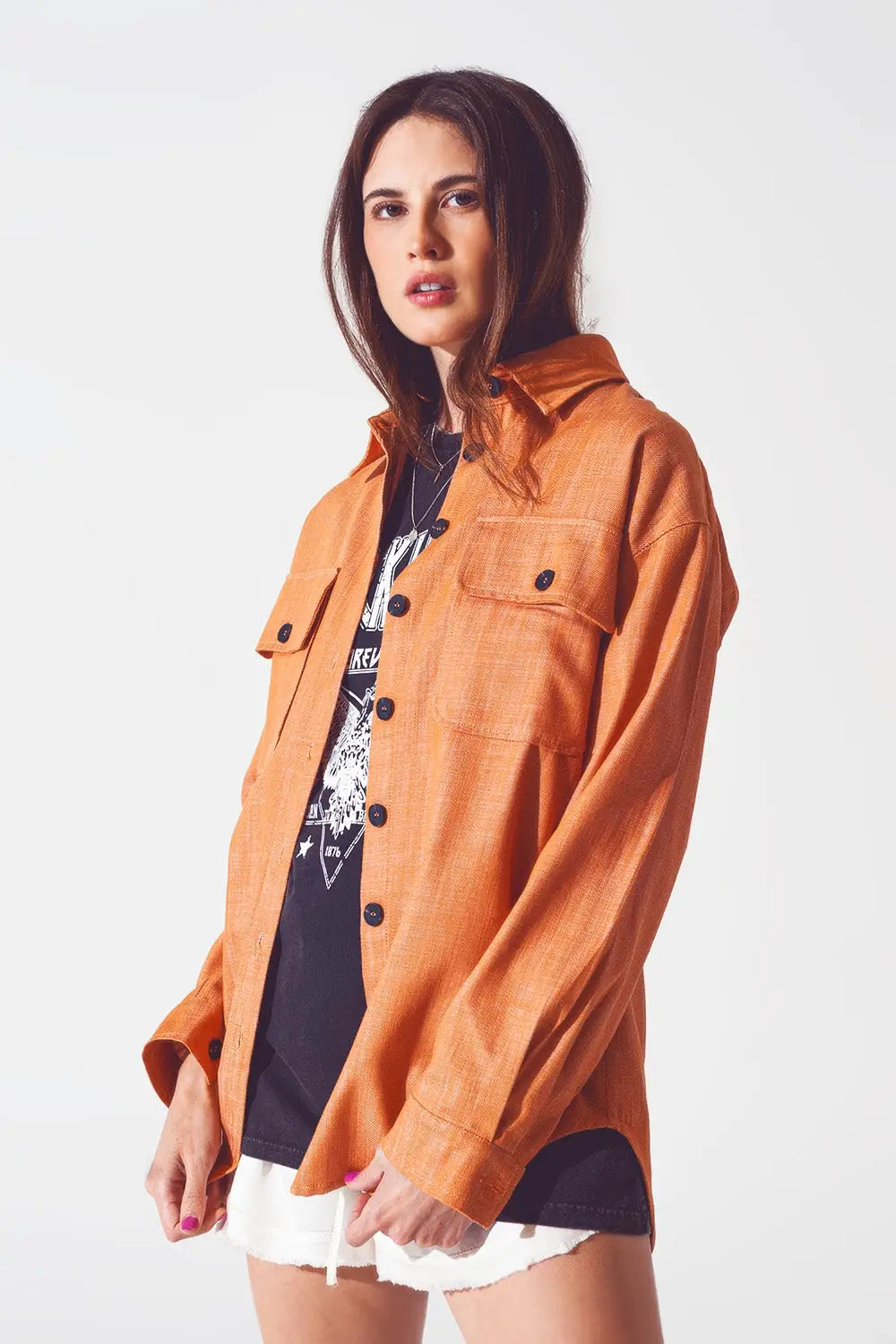 Long sleeve shacket in orange - Coats and Jackets