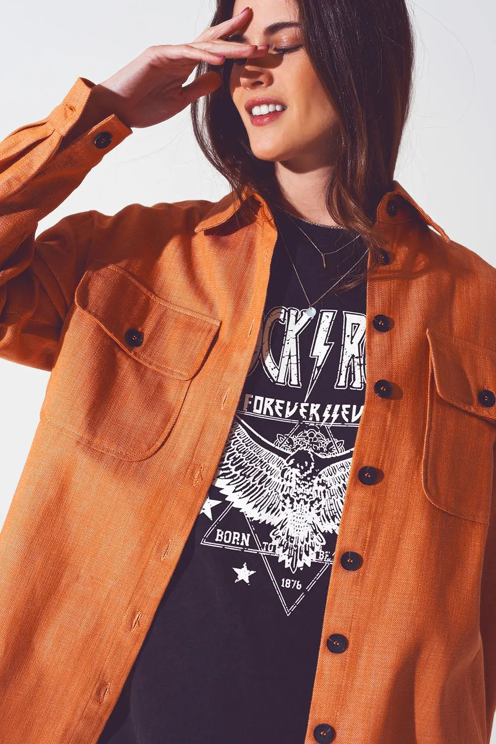 Long sleeve shacket in orange - Coats and Jackets