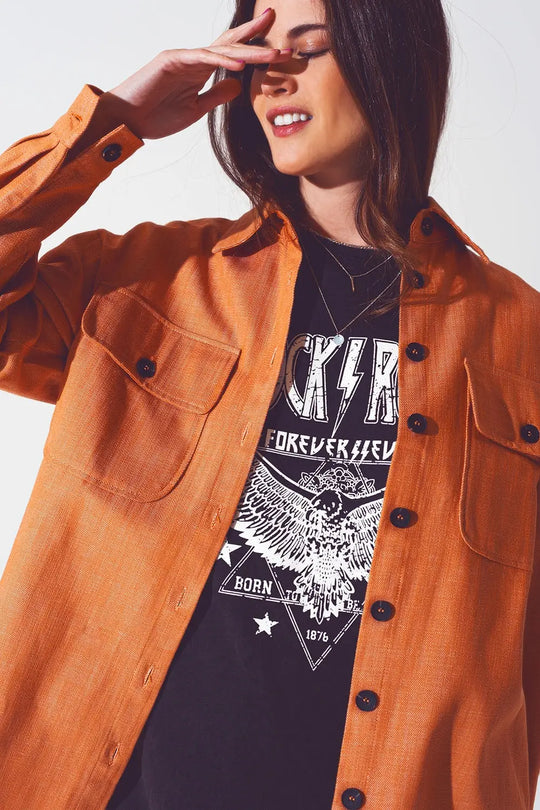 Long sleeve shacket in orange - Coats and Jackets
