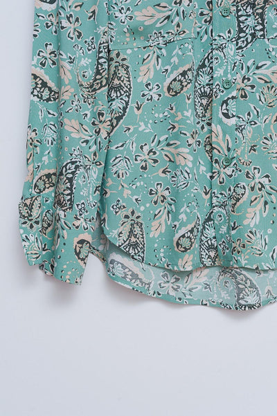 Long sleeve shirt in green mixed paisley floral print