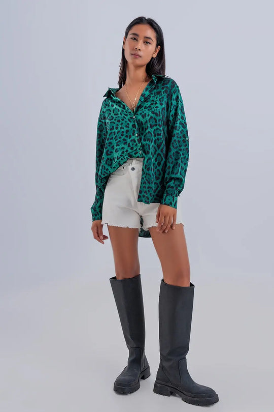 Long sleeve soft shirt in green animal print - Shirts