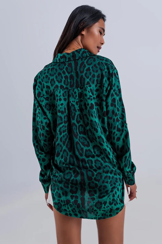 Long sleeve soft shirt in green animal print - Shirts