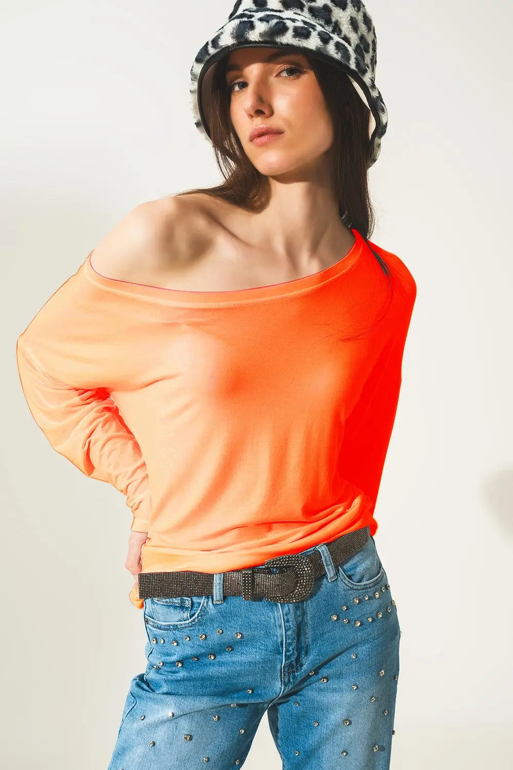 Q2 Long sleeve t shirt in orange modal