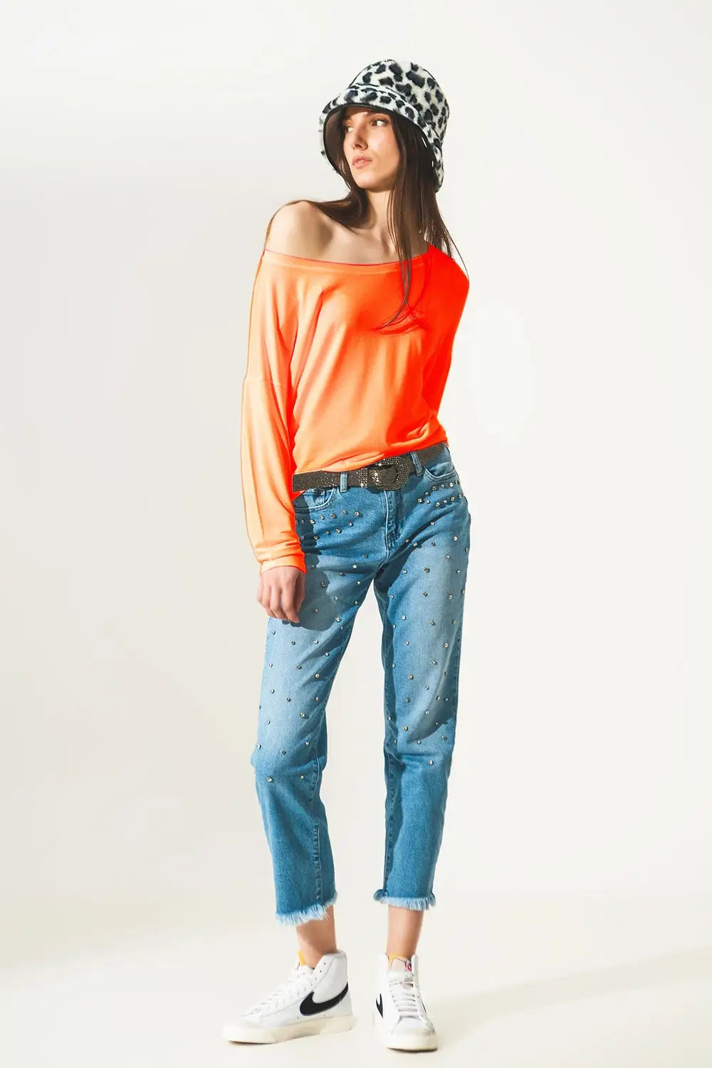 Long sleeve t shirt in orange modal - Tops