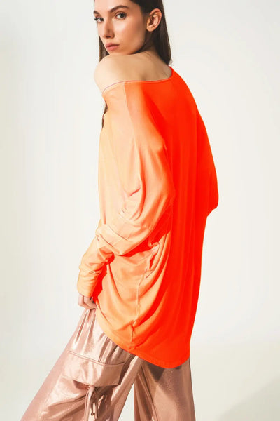 Long sleeve top in hot orange modal - One Size / Orange - Tops