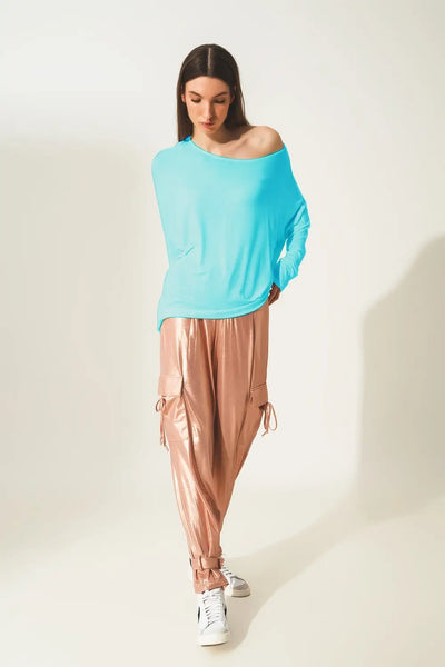 Q2 Long sleeve top in modal blue