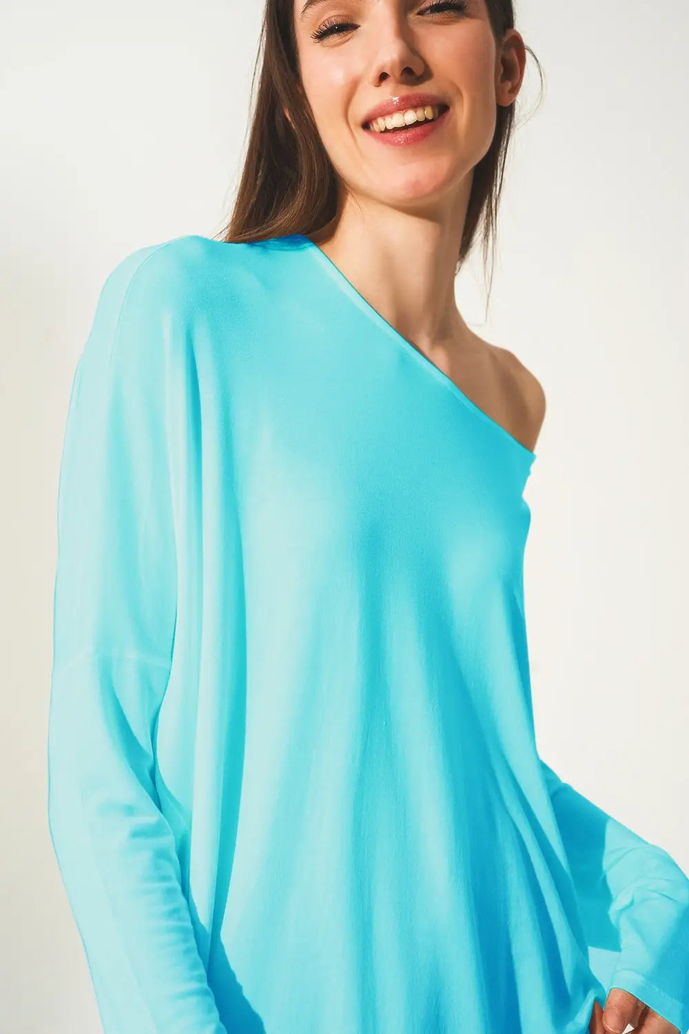 Long sleeve top in modal blue - One Size / Blue - Tops