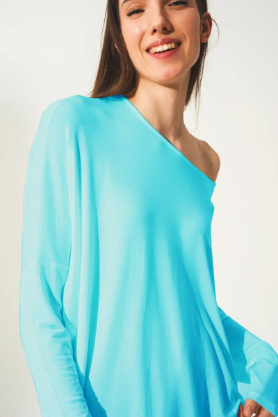 Long sleeve top in modal blue - One Size / Blue - Tops