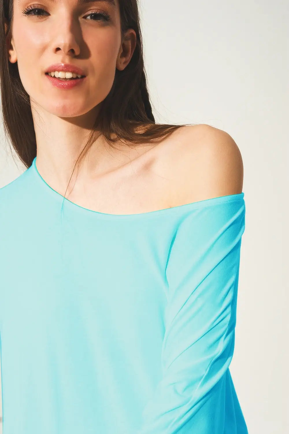 Long sleeve top in modal blue - One Size / Blue - Tops