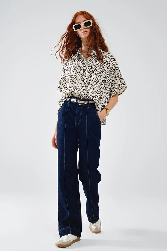 Long Straight Dark Blue Jeans With Contrast Stitching - Jeans