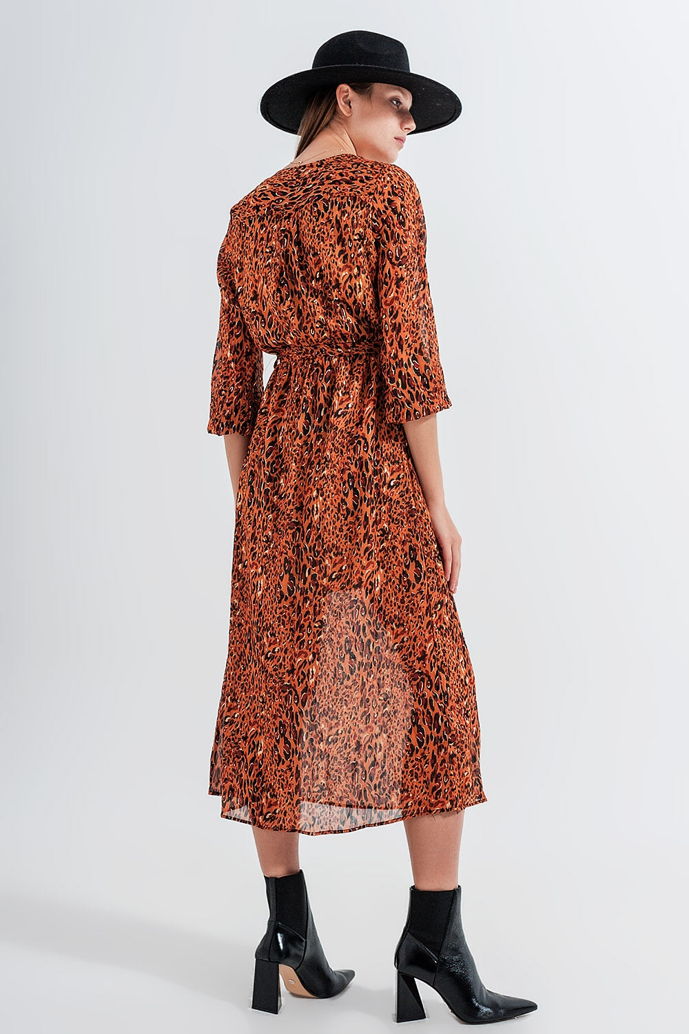 Long wrap dress in animal print