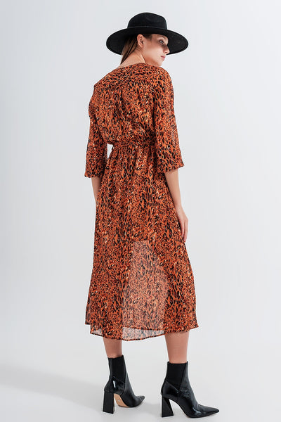 Long wrap dress in animal print