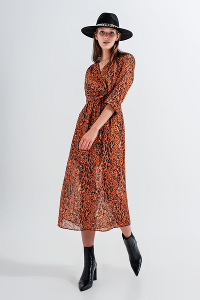 Long wrap dress in animal print