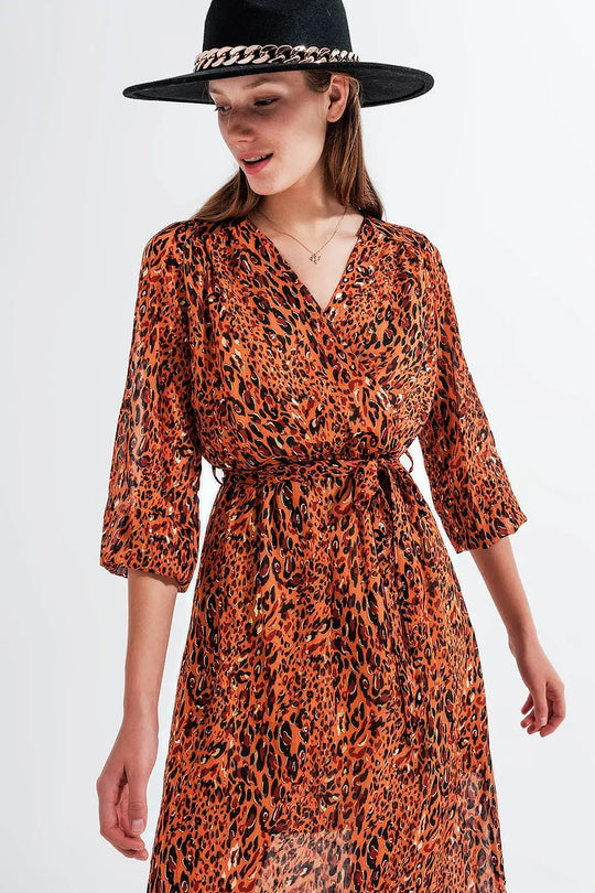 Long wrap dress in animal print - Dresses
