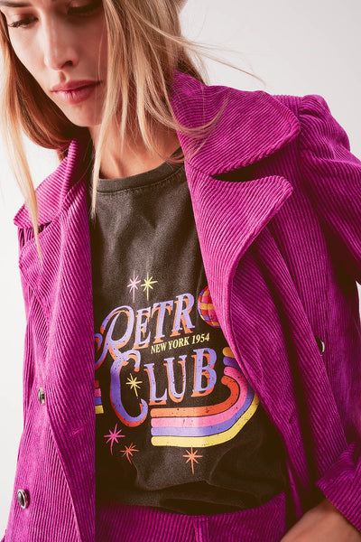 Longline blazer with vintage buttons in fuchsia cord