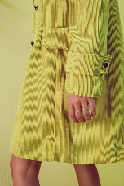 Longline blazer with vintage buttons in lime cord