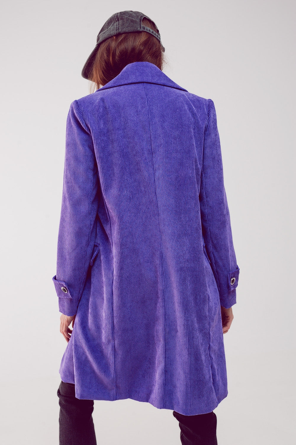 Longline blazer with vintage buttons in purple cord