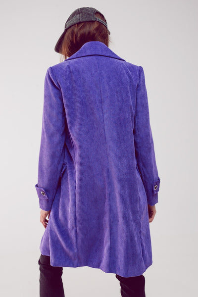Longline blazer with vintage buttons in purple cord