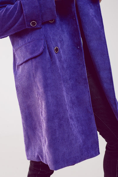 Longline blazer with vintage buttons in purple cord