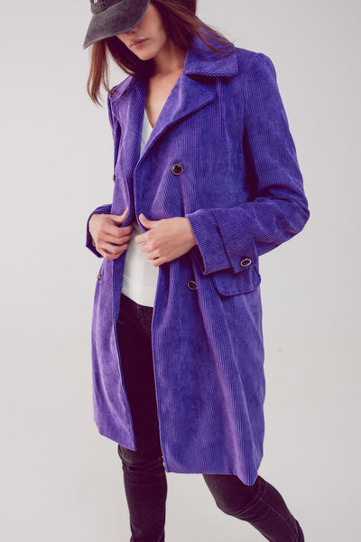 Longline blazer with vintage buttons in purple cord