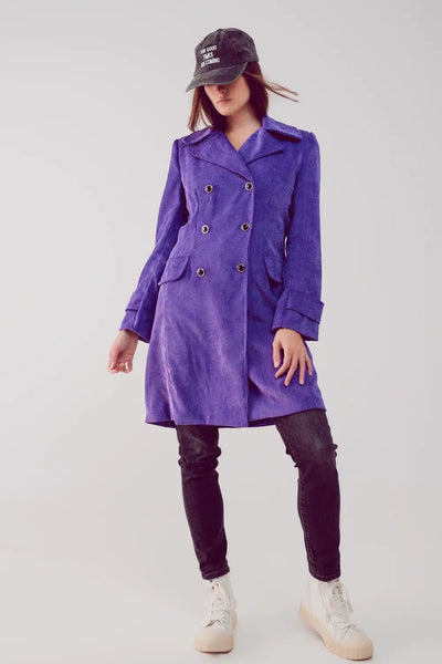 Longline blazer with vintage buttons in purple cord - Coats and Jackets