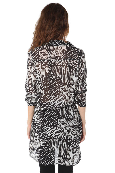 Longline chiffon shirt with animal print