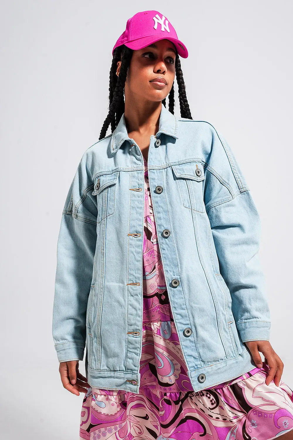 Longline denim jacket with belt in light blue wash - Coats and Jackets