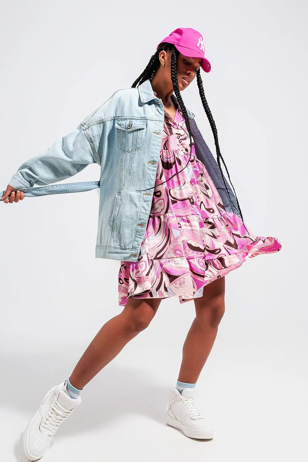 Longline denim jacket with belt in light blue wash - Coats and Jackets